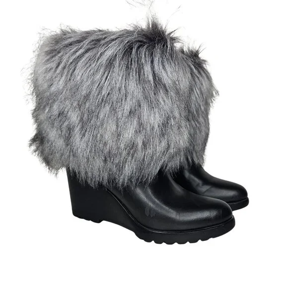 SOREL "Park City" Waterproof Black Leather Faux Fur Wedge Boots | US 8.5 | $300 - Picture 2 of 9